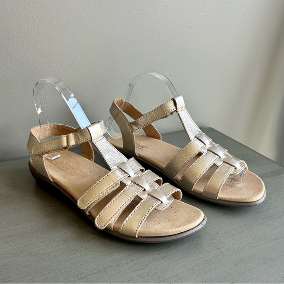 Hotter Sol Sandals Gold T Strap Leather Size 9 Strappy Leather Comfort Neutral - Picture 3 of 12